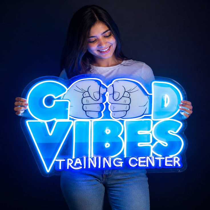 Ice Blue Good Vibes Neon Sign.